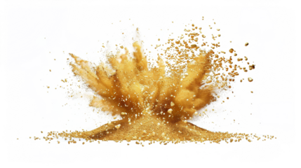 Golden sand explosion isolated PNG element. Flying sandy powder wave splash.