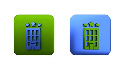 Colorful Hotel building icon isolated on white background. Square button. 3D render illustration