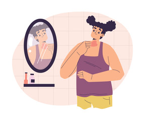 Personal Care with Woman Character Apply Skin Patch Enjoy Grooming Procedure Vector Illustration