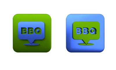 Colorful Barbecue icon isolated on white background. Heat symbol. BBQ grill party. Square button. 3D render illustration