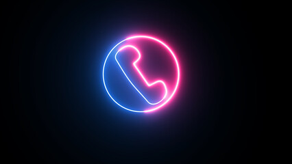 Glowing neon calling icon animation on black background. . Call concept on mobile phone screen animation .