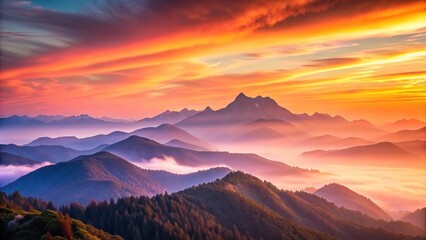 Obraz premium Soft pink and orange hues illuminate the mountain landscape as sunrise breaks, natural colors, peaceful scene, alpine scenery