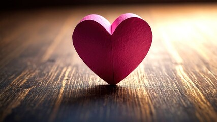 Fototapeta premium On a timeworn card, a paper heart's shadow dances, an elegant symbol of affection.