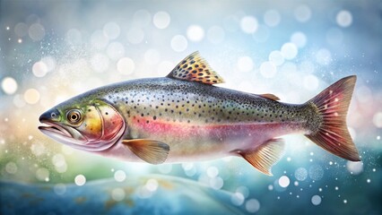 Fototapeta premium Isolated Trout on White Background with Bokeh Effect for Culinary and Nature Photography