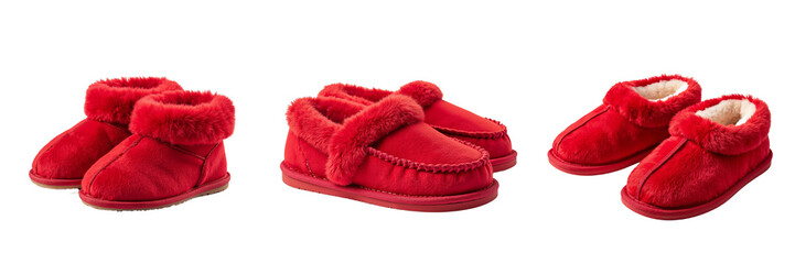 Cozy Red Footwear Collection Featuring Kids' Slippers and Booties
