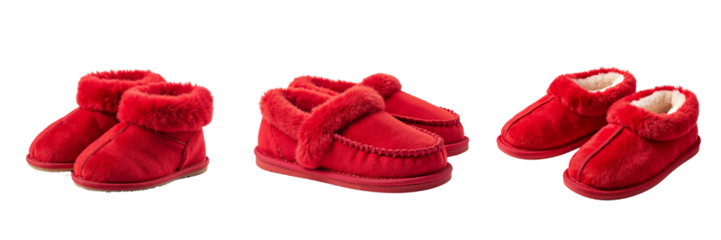 Cozy Red Footwear Collection Featuring Kids' Slippers and Booties