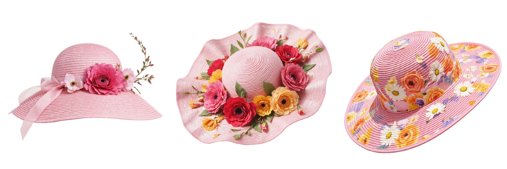 Elegant Collection of Pink Floral Sun Hats for Summer Fashion.
