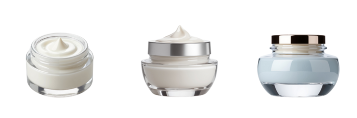 Stylish Collection of Skincare Cream Jars on White Background