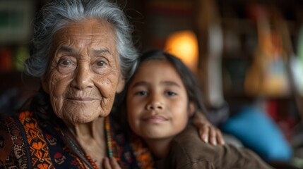 Hispanic Heritage Month . A portrait of an elderly Hispanic woman sharing stories and traditions with her grandchildren, her wisdom and connection to the past bridging generations.