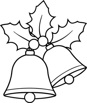 recommend clip art: Christmas bells and holly outline coloring book page line art vector illustration
