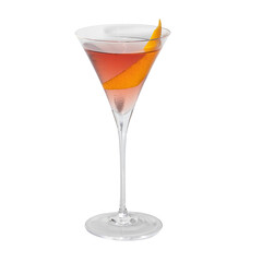 Aromatic Pink Martini: A classic Martini cocktail with a pink hue, garnished with a delicate orange peel. The perfect drink for a sophisticated evening out. 