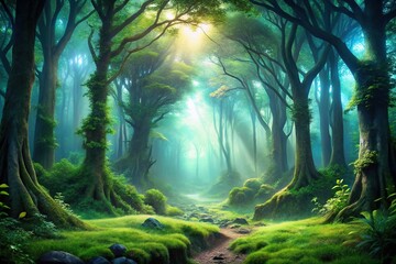 Obraz premium mystical forest oasis with surreal forced perspective