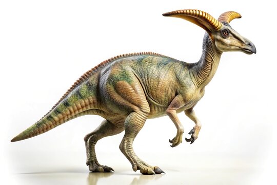 Parasaurolophus dinosaur on white background in wide-angle view