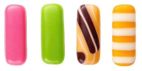 Colorful candies displayed on a white isolate background. Transparent background