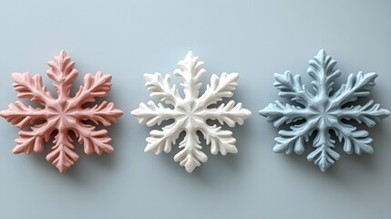 Minimalist snowflakes on a plain background, soft pastel shades