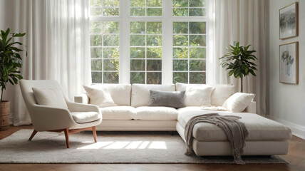Fototapeta premium A bright and airy modern interior with minimalist design and ample natural light offering a fresh and open feel
