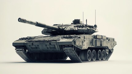 A tank with camouflage paint isolated on a white background.