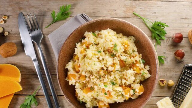 pumpkin risotto with cream and parmesan