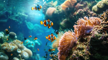 Clownfish Swimming in a Vibrant Coral Reef