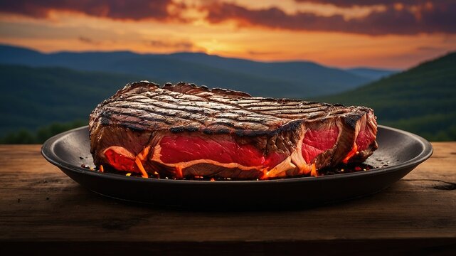 Smoky West Virginia charm. Rustic grill, sizzling steak. Retro BBQ emblem.