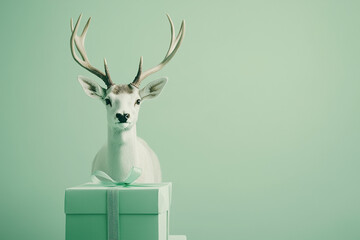 Santa reindeer with pastel color Christmas gift. Winter holiday concept. New Year background.