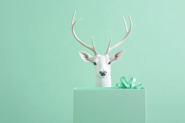 Santa reindeer with pastel color Christmas gift. Winter holiday concept. New Year background.