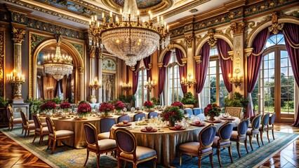 Fototapeta premium Luxurious Palace Banquet with Extravagant Decorations for Grand Events