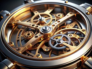 Luxury Automatic Watch Internal Movement with Balance Wheel and Spring - Close-Up Macro Shot for High-End 3D Animation