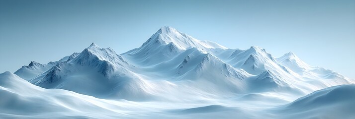 Fototapeta premium Snow covered hills under a blue sky, bright white snow, clear visibility