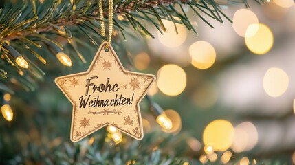 Weihnachtsstern-Anh&auml;nger mit Frohe Weihnachten-Schriftzug