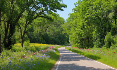 Obraz premium 시골길옆 예쁜꽃과 나무