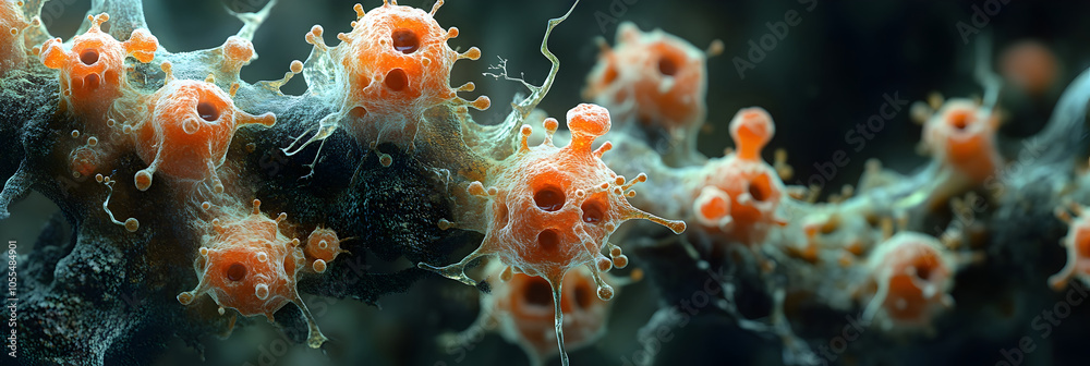 Poster detailed microscopic visualization of viral structures and infectious microorganisms.