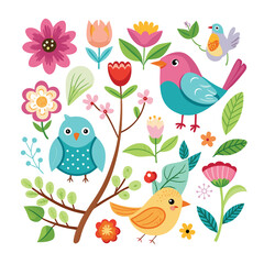 Naklejka premium Water color bird And plants vector art illustration Generative Ai