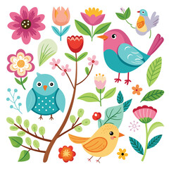 Water color bird And plants vector art illustration Generative Ai