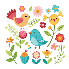 Naklejka premium Water color bird And plants vector art illustration Generative Ai