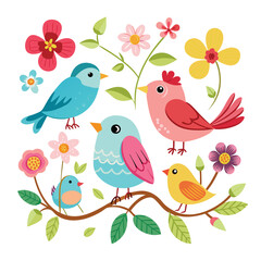 Naklejka premium Water color bird And plants vector art illustration Generative Ai