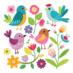 Water color bird And plants vector art illustration Generative Ai