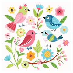 Fototapeta premium Water color bird And plants vector art illustration Generative Ai