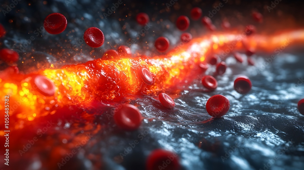 Aufkleber dramatic and intense fiery explosion with vibrant flowing molten lava or magma bursting with immense