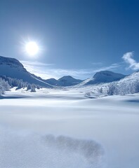Obraz premium Snow covered hills under a blue sky, bright white snow, clear visibility