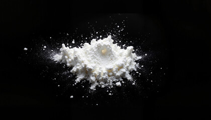 White powder explosion on black background