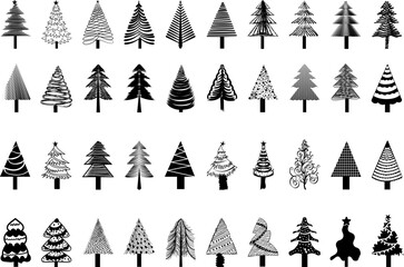 Obraz premium set of 40 Christmas trees bundle, 300dpi printable quality, best for cutting and engraving machines also