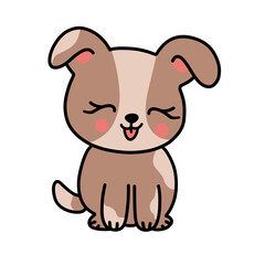 Cute puppy simple cartoon doodle illustration, smiling with happy expression