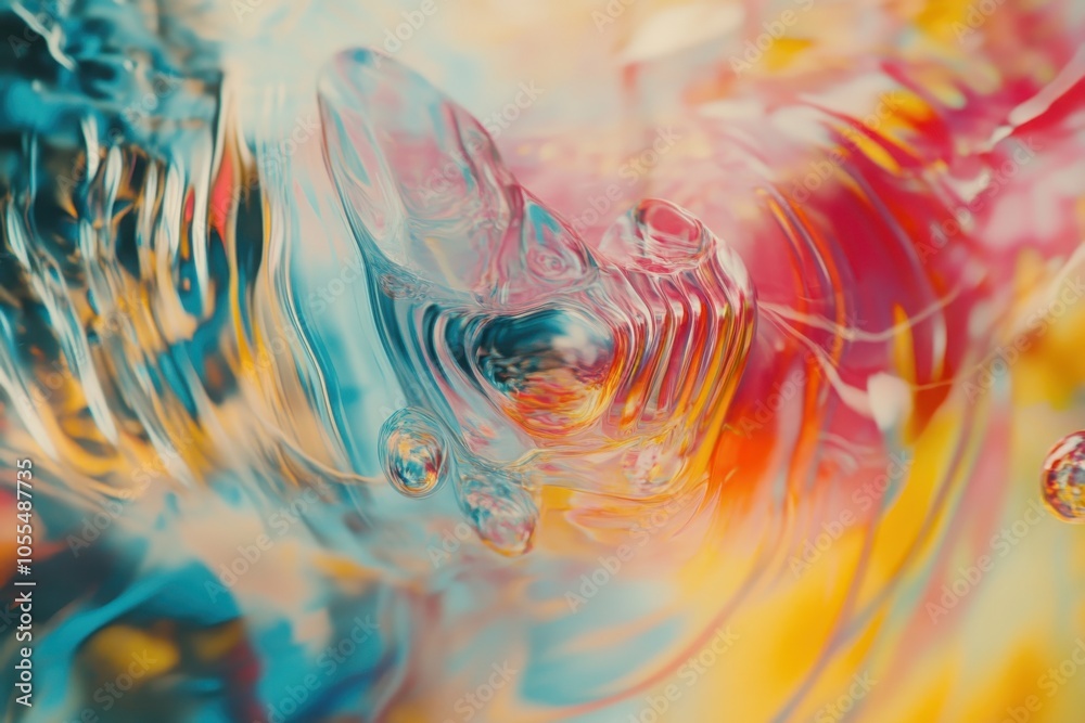 Poster fluidly moving abstract colorful patterns evoking emotion and creativity in a dynamic visual experie