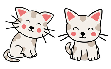 Two cute happy kitten twins illustration isolated