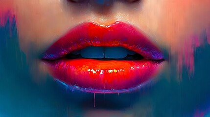 Obraz premium A close up of a woman's lips with red lipstick