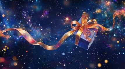 Magisches Geschenk mit funkelnden Lichtern im Weltraum
