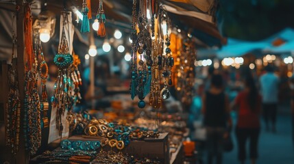 Exploring the vibrant ethnic jewelry market stall at a night bazaar a showcase of culture and craftsmanship