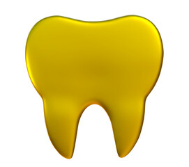 Golden tooth 3d isolated on png transparent background.