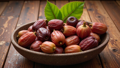 Obraz premium Fresh jujube fruit in a bowl on wooden background